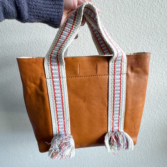 Madewell Leather Mini Transport Tote Woven Handles Tan (No Strap) - Picture 1 of 13